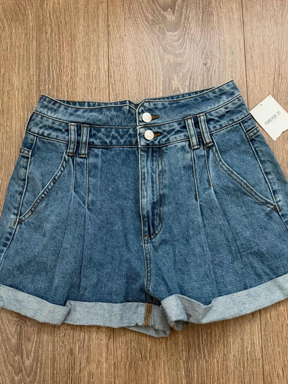 Forever 21 Pleated High-Waist Jeans Shorts